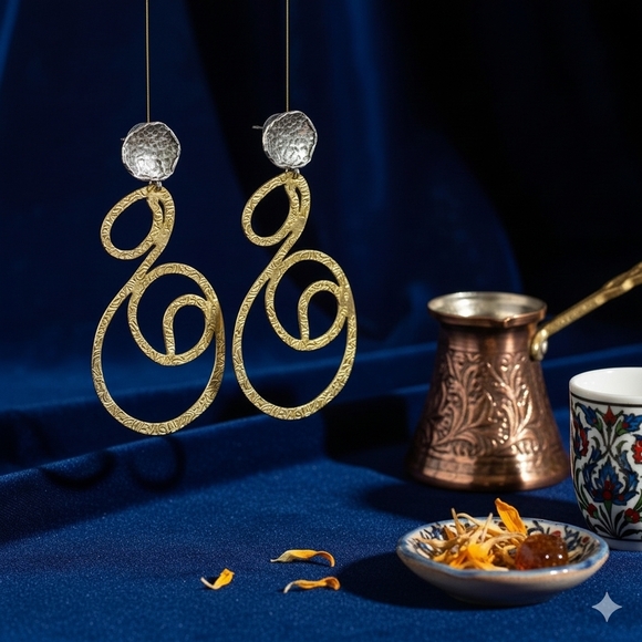 Exquisite Turkish Artisanal 18K Gold Silver Plated Spiral Statement Earrings - Picture 9 of 12
